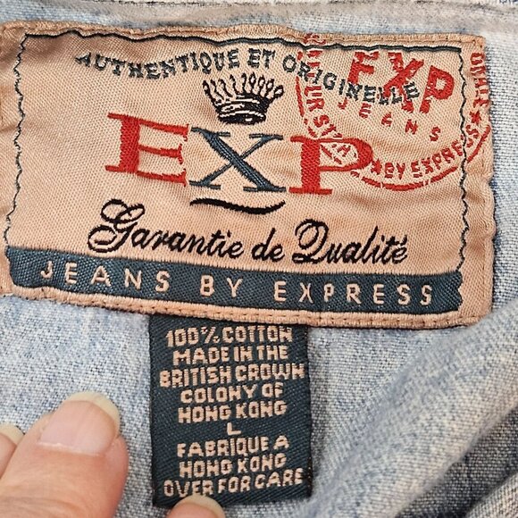 Vintage Rare Express Light Wash Denim Zip-Up Shacket Large 90's Grunge Lagenlook - Picture 8 of 11